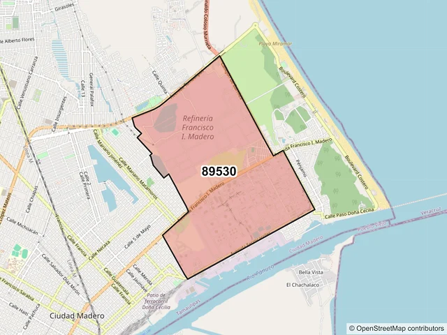 Mapa del código postal 89530, Ciudad Madero, Tamaulipas