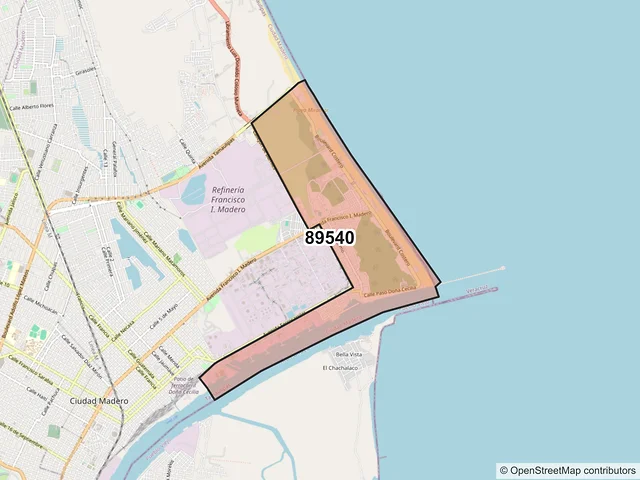 Mapa del código postal 89540, Ciudad Madero, Tamaulipas