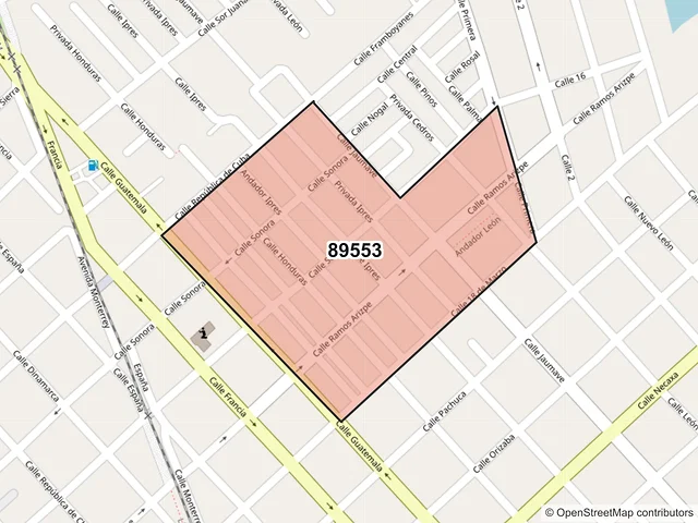 Mapa del código postal 89553, Ciudad Madero, Tamaulipas