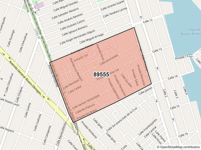 Mapa del código postal 89555, Ciudad Madero, Tamaulipas