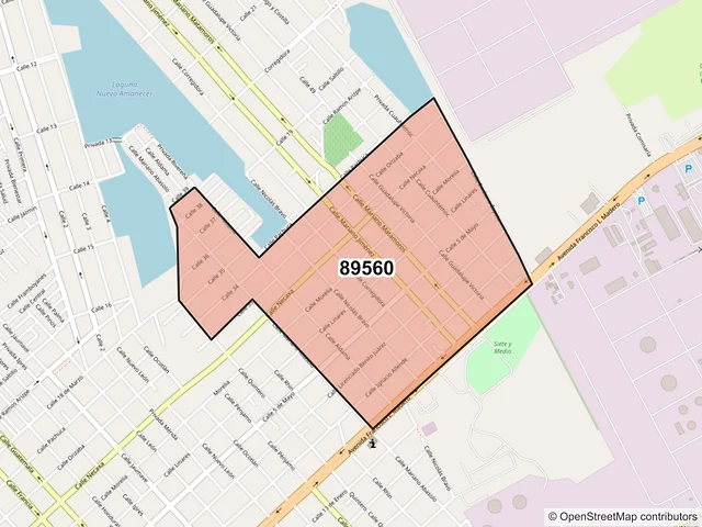 Mapa del código postal 89560, Ciudad Madero, Tamaulipas
