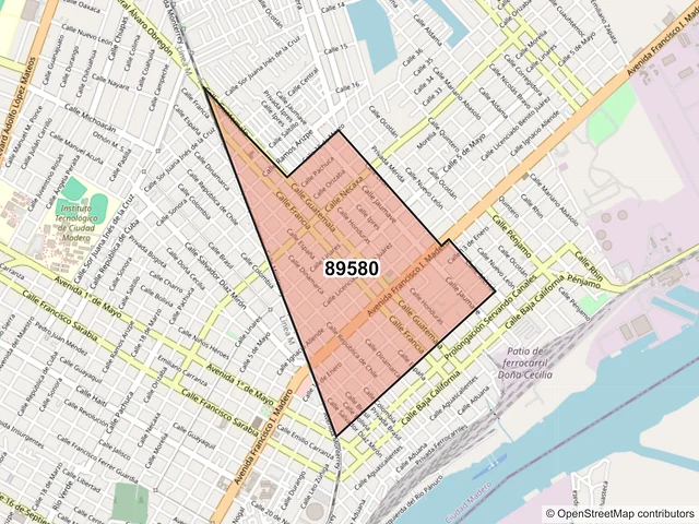 Mapa del código postal 89580, Ciudad Madero, Tamaulipas