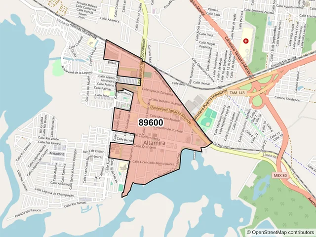 Mapa del código postal 89600, Altamira, Tamaulipas