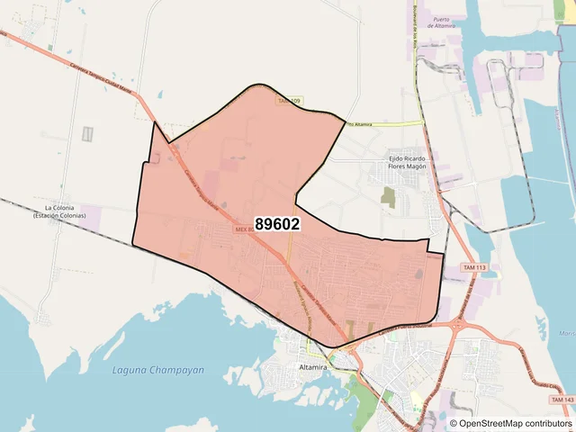 Mapa del código postal 89602, Altamira, Tamaulipas