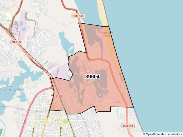 Mapa del código postal 89604, Altamira, Tamaulipas