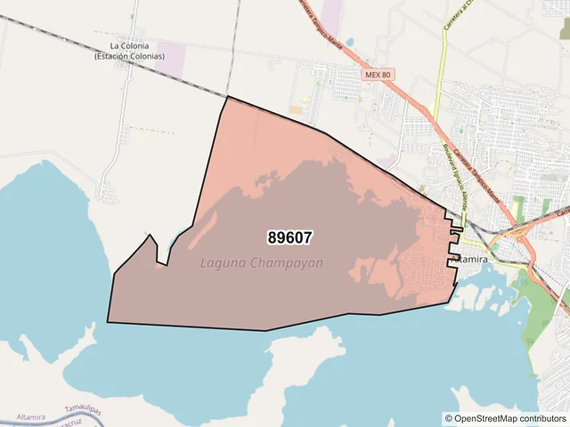Mapa del código postal 89607, Altamira, Tamaulipas
