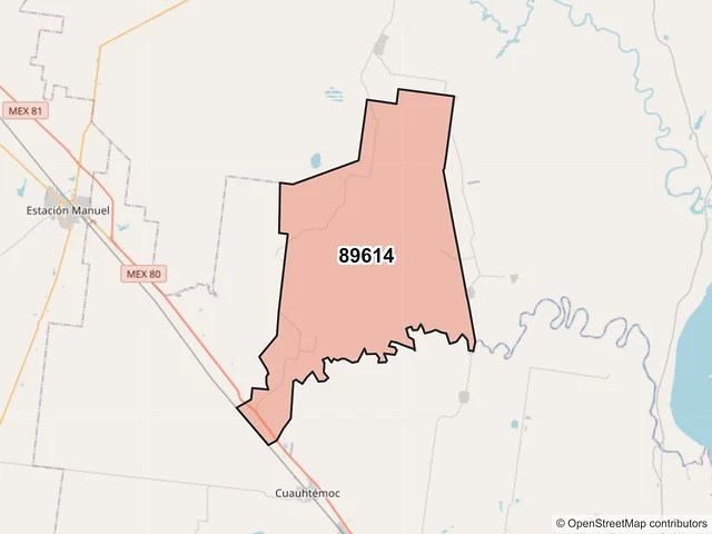 Mapa del código postal 89614, Altamira, Tamaulipas