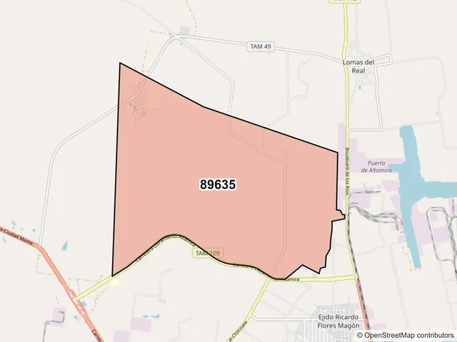 Mapa del código postal 89635, Altamira, Tamaulipas