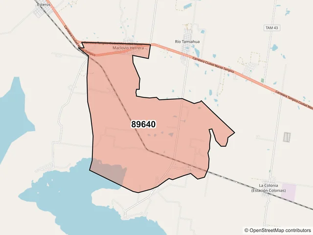 Mapa del código postal 89640, Altamira, Tamaulipas