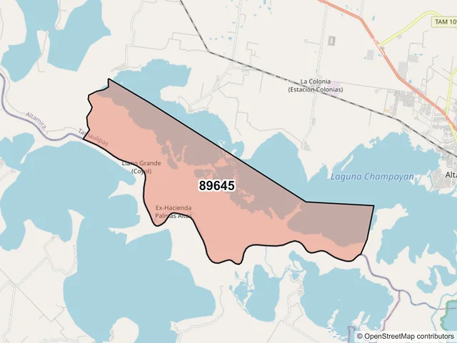 Mapa del código postal 89645, Altamira, Tamaulipas