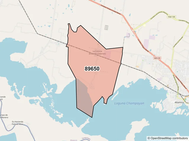 Mapa del código postal 89650, Altamira, Tamaulipas