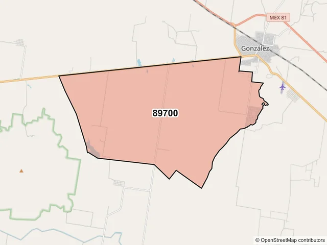 Mapa del código postal 89700, González, Tamaulipas