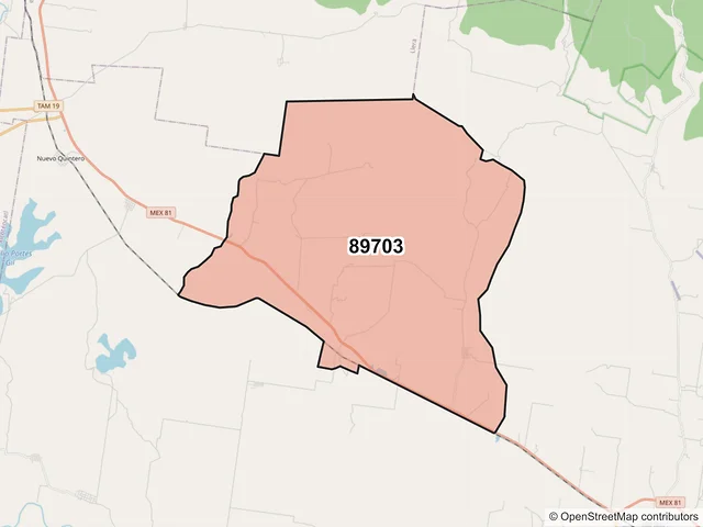 Mapa del código postal 89703, González, Tamaulipas