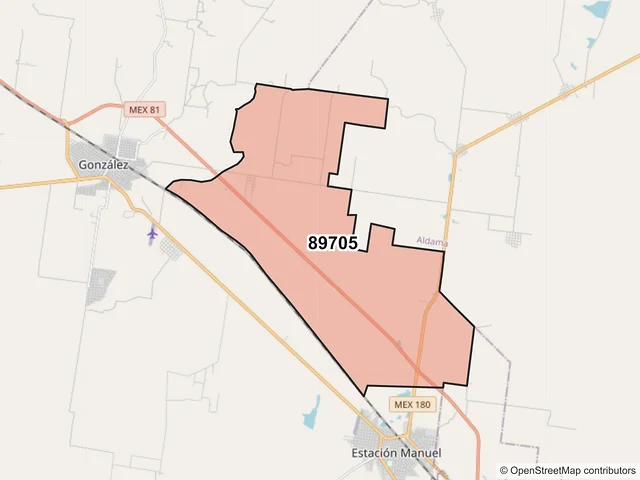 Mapa del código postal 89705, González, Tamaulipas