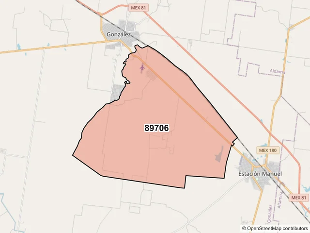Mapa del código postal 89706, González, Tamaulipas
