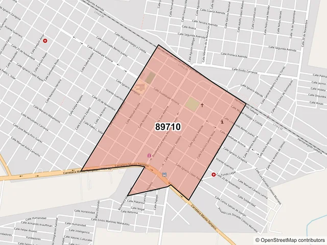 Mapa del código postal 89710, González, Tamaulipas