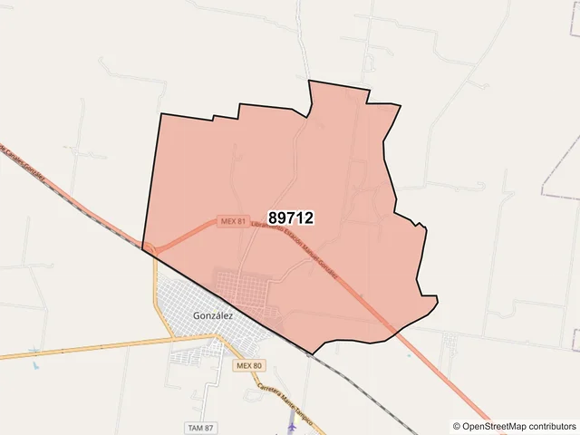 Mapa del código postal 89712, González, Tamaulipas