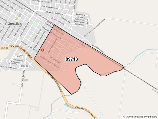 Mapa del código postal 89713, González, Tamaulipas