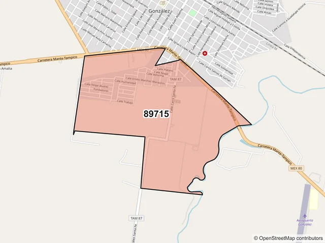 Mapa del código postal 89715, González, Tamaulipas