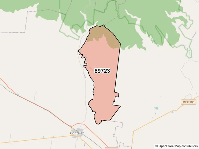 Mapa del código postal 89723, González, Tamaulipas