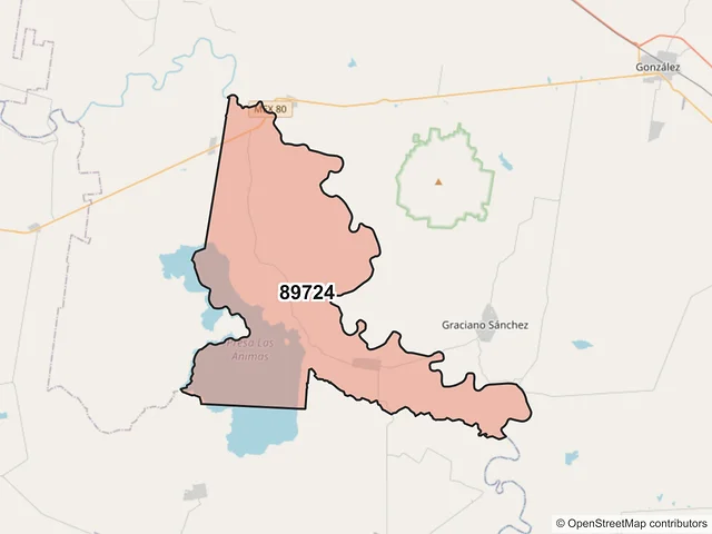 Mapa del código postal 89724, González, Tamaulipas