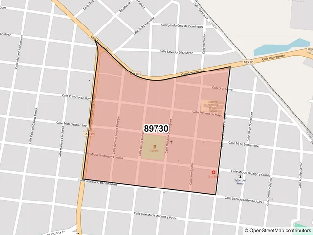 Mapa del código postal 89730, González, Tamaulipas