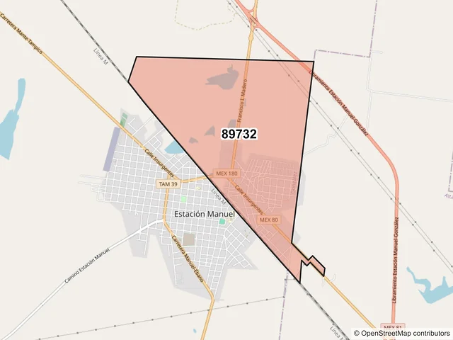 Mapa del código postal 89732, González, Tamaulipas