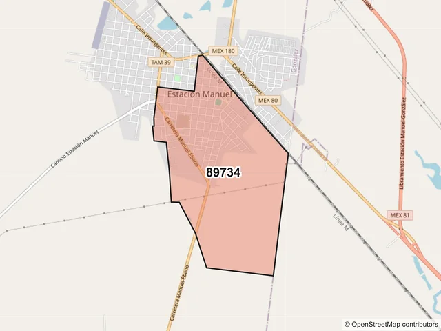 Mapa del código postal 89734, González, Tamaulipas