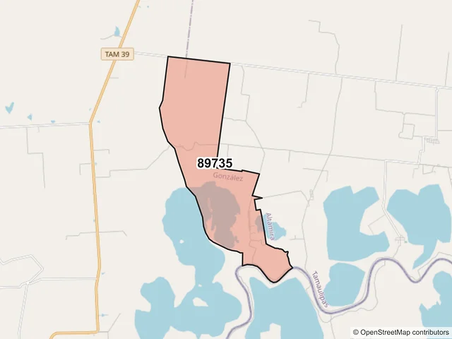 Mapa del código postal 89735, González, Tamaulipas