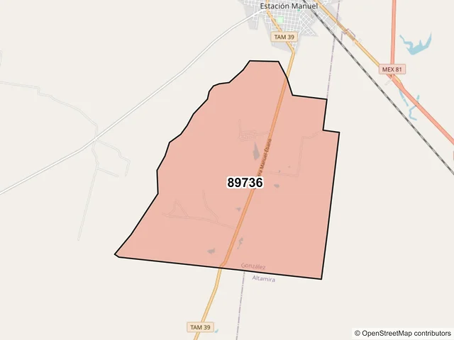 Mapa del código postal 89736, González, Tamaulipas