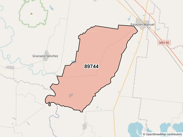 Mapa del código postal 89744, González, Tamaulipas