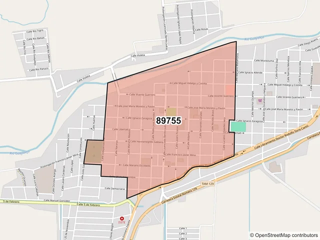 Mapa del código postal 89755, Xicoténcatl, Tamaulipas