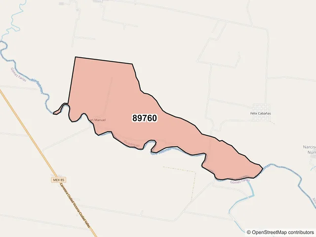 Mapa del código postal 89760, Xicoténcatl, Tamaulipas