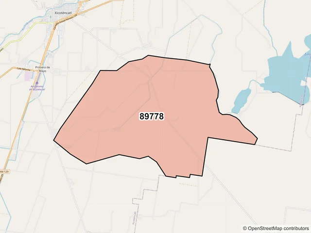 Mapa del código postal 89778, Xicoténcatl, Tamaulipas
