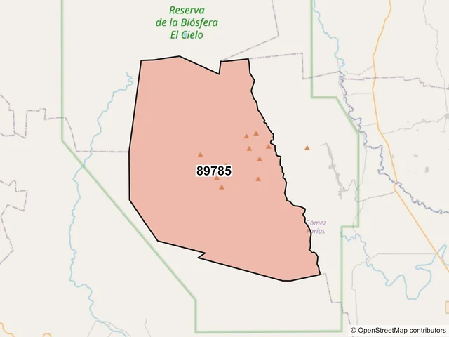 Mapa del código postal 89785, Gómez Farías, Tamaulipas