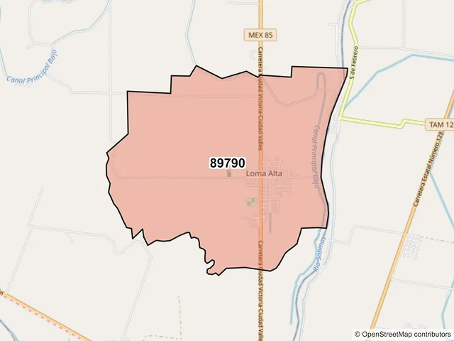 Mapa del código postal 89790, Gómez Farías, Tamaulipas