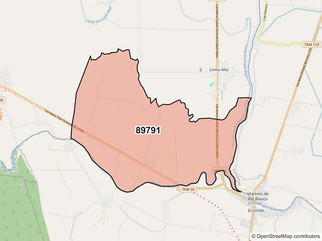 Mapa del código postal 89791, Gómez Farías, Tamaulipas