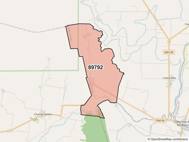 Mapa del código postal 89792, Gómez Farías, Tamaulipas