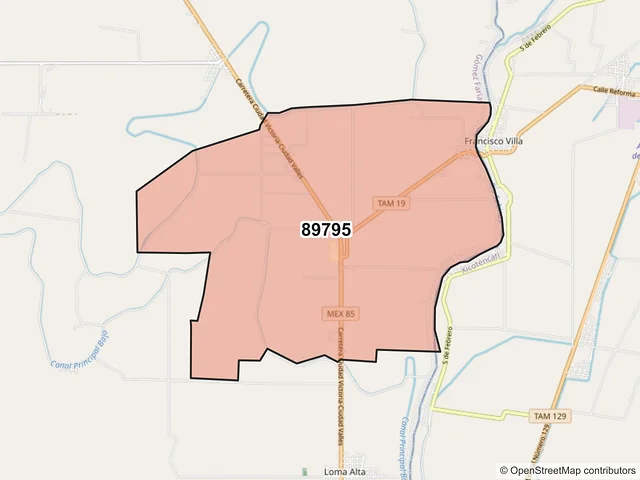 Mapa del código postal 89795, Gómez Farías, Tamaulipas
