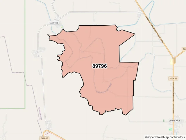 Mapa del código postal 89796, Gómez Farías, Tamaulipas
