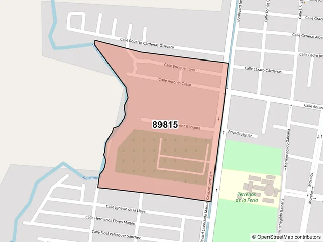 Mapa del código postal 89815, El Mante, Tamaulipas