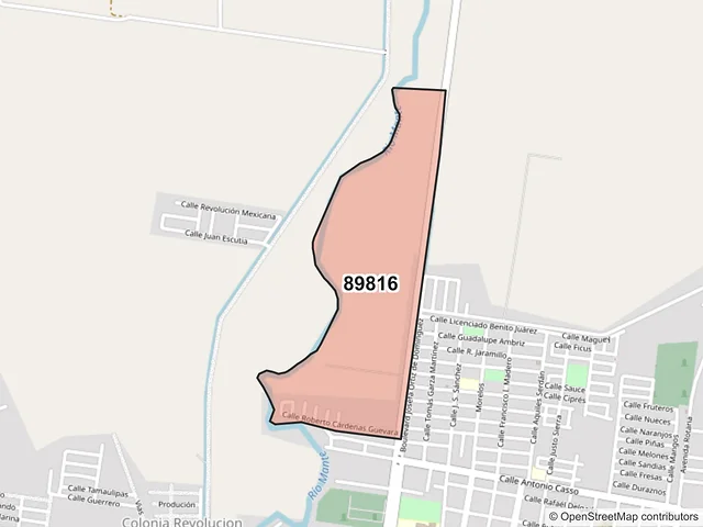 Mapa del código postal 89816, El Mante, Tamaulipas