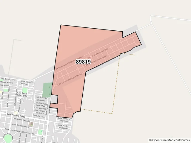 Mapa del código postal 89819, El Mante, Tamaulipas