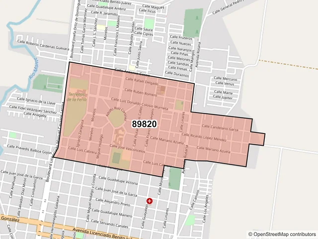 Mapa del código postal 89820, El Mante, Tamaulipas