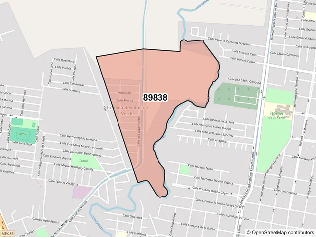 Mapa del código postal 89838, El Mante, Tamaulipas