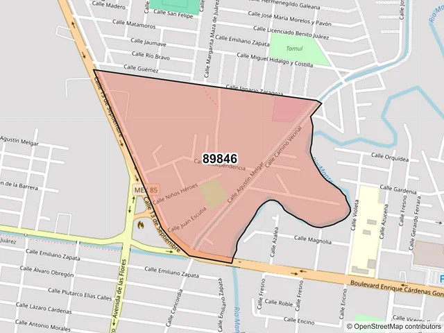 Mapa del código postal 89846, El Mante, Tamaulipas