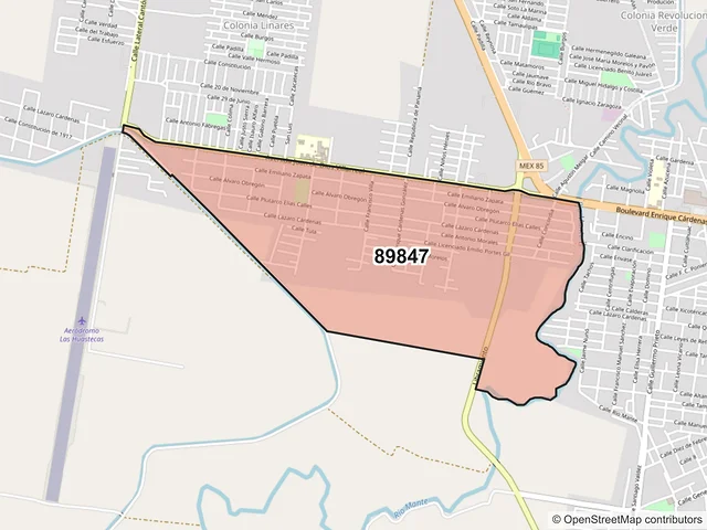 Mapa del código postal 89847, El Mante, Tamaulipas