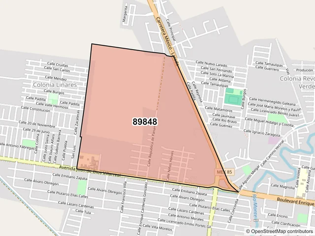 Mapa del código postal 89848, El Mante, Tamaulipas