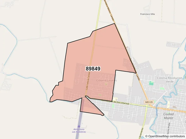 Mapa del código postal 89849, El Mante, Tamaulipas