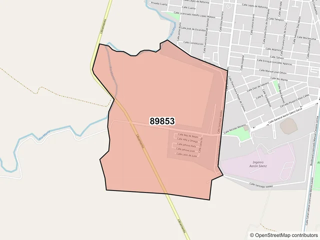 Mapa del código postal 89853, El Mante, Tamaulipas